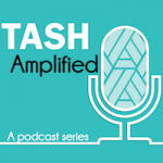 The TASH Amplified logo: a line illustration of a desktop microphone with the TASH Möbius strip inlayed.