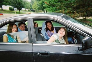 Erin with friends in car
