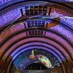 View of Union Station Hotel ceiling during light show