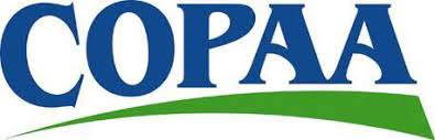 The COPAA logo. The acronym in blue letters with a green swoosh beneath them