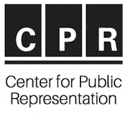 The Center for Public Representation logo: three tall back rectangles with the letters C, P and R in them.