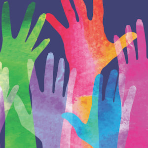 A detail of TASH's Endrew F. Initiative logo: overlapping colorful raised hands.