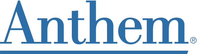 The Anthem logo. A strong, serifed font in blue and underlined.