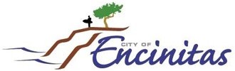 The City of Encinitas logo: a stylized illustration of a sea cliff with a person and a tree at the top.