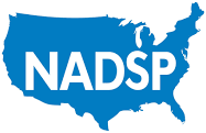The National Alliance for Direct Support Professionals logo: the acronym NADSP in white over a blue silhouette of the United States.